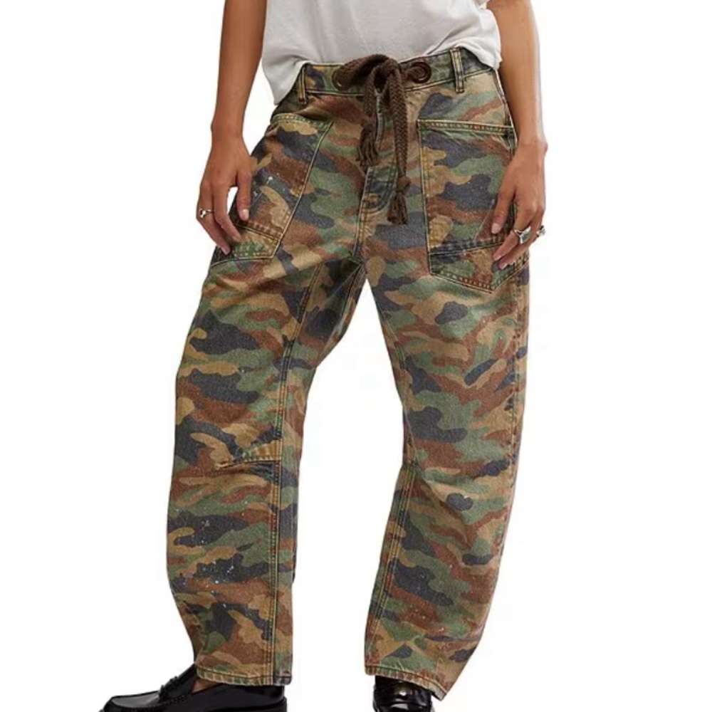 Free people moxi camo barrel pants